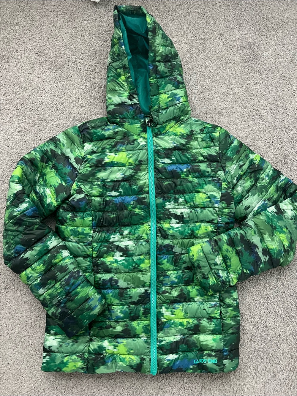 Lands' End Kids Green Hooded Puffer Jacket